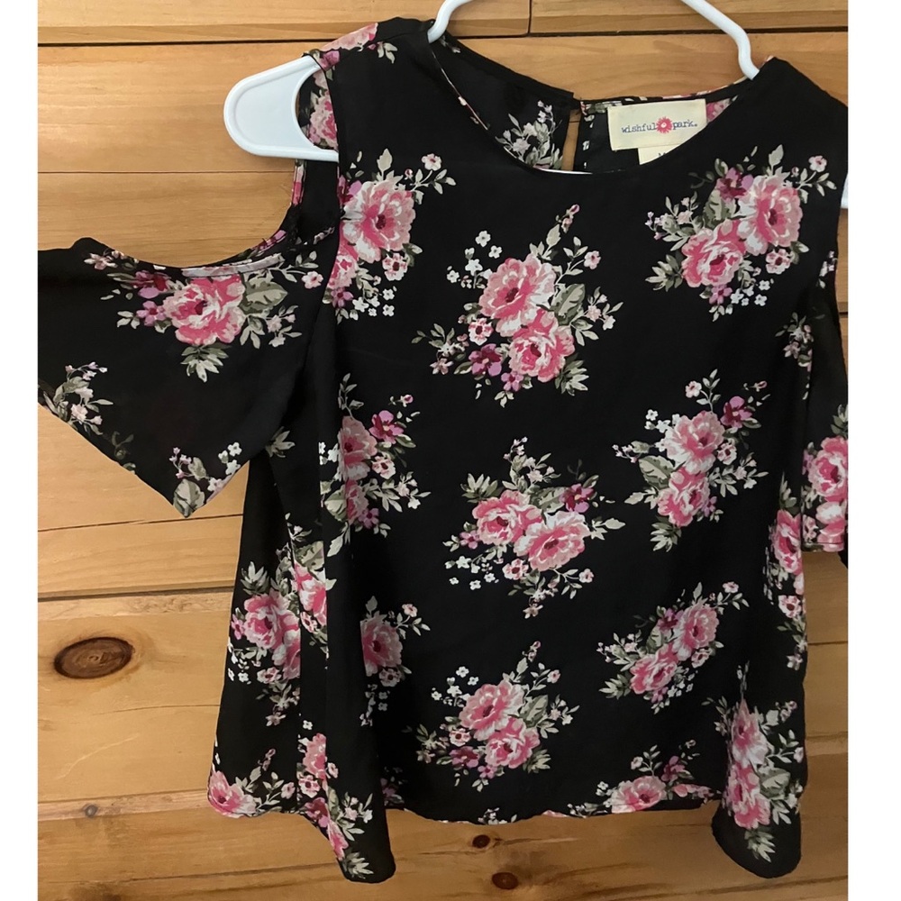 Flowy Black and Pink Floral Cut Out Sheer Blouse